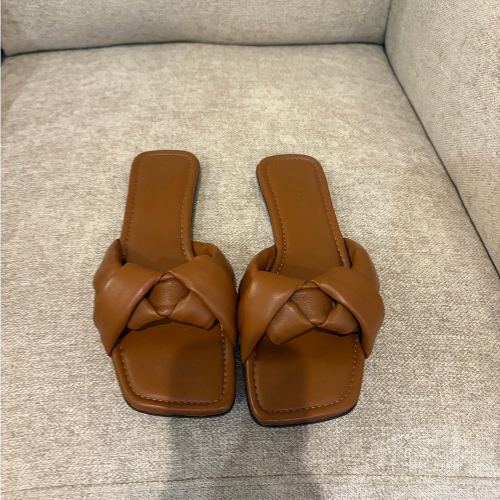 MOTF Tan Braided Slide Sandals